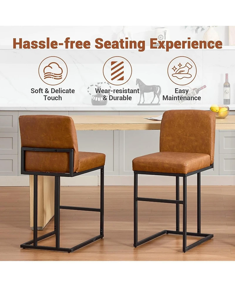 gaomon 24" Counter Height Bar Stool with Back, Pu Leather Upholstered Metal Frame
