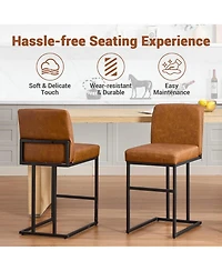 gaomon 24" Counter Height Bar Stool with Back, Pu Leather Upholstered Metal Frame