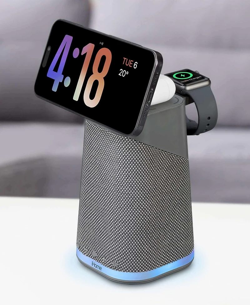 iHome Power Tower Triple Wireless Charging Station Bluetooth Speaker