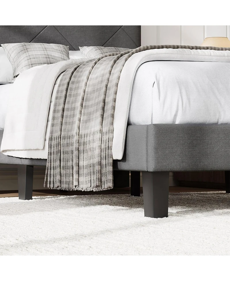 gaomon Noise-Free Upholstered Bed Frame – Full Size Platform with Diamond-Stitched Padded Headboard, Wooden Slats Support, Durable Mdf, Easy As