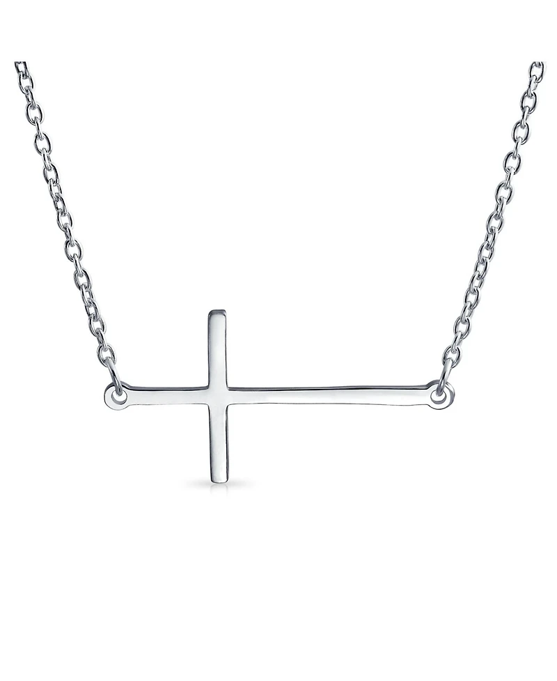 Bling Jewelry Religious Simple Sideways Cross Necklace Station Pendant .925 Sterling Silver