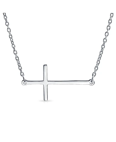 Bling Jewelry Religious Simple Sideways Cross Necklace Station Pendant .925 Sterling Silver