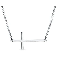 Bling Jewelry Religious Simple Sideways Cross Necklace Station Pendant .925 Sterling Silver