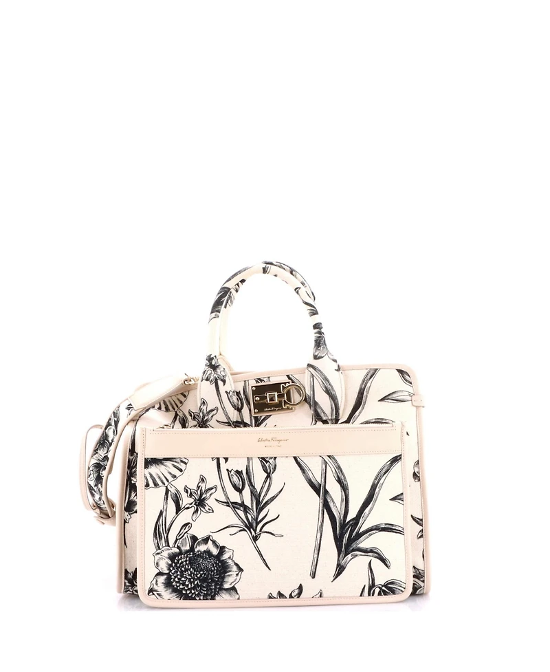 Pre-Owned Salvatore Ferragamo Medium Studio Logo Satchel Printed Canvas
