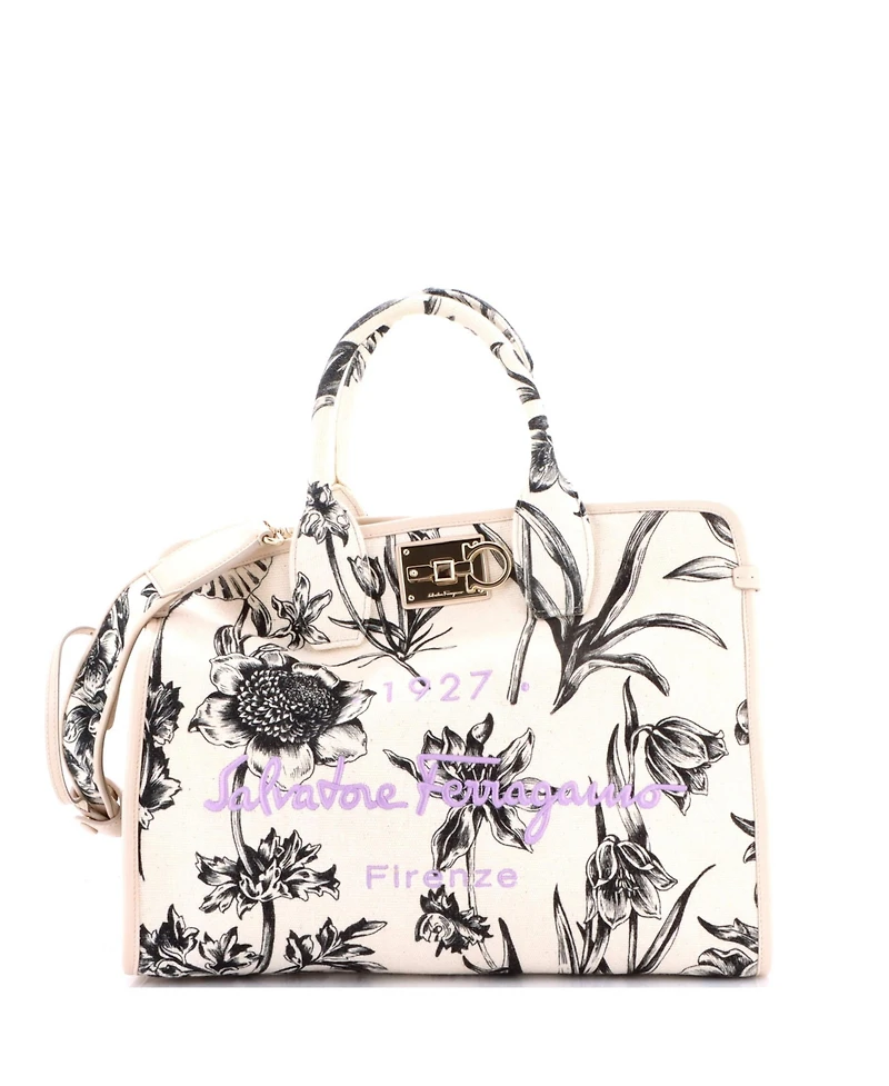 Pre-Owned Salvatore Ferragamo Medium Studio Logo Satchel Printed Canvas