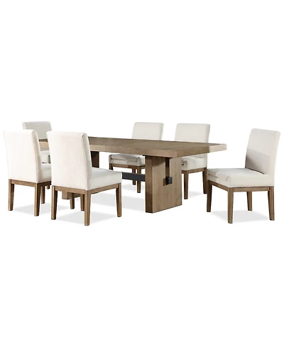 Macai 7-Pc. Wood Dining Set (Rectangular Table + 6 Upholstered Side Chairs)