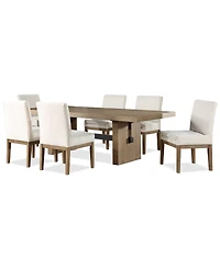 Macai 7-Pc. Wood Dining Set (Rectangular Table + 6 Upholstered Side Chairs)