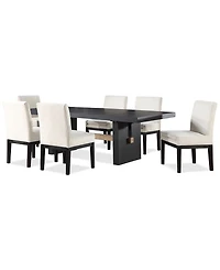 Macai 7-Pc. Wood Dining Set (Rectangular Table + 6 Upholstered Side Chairs)