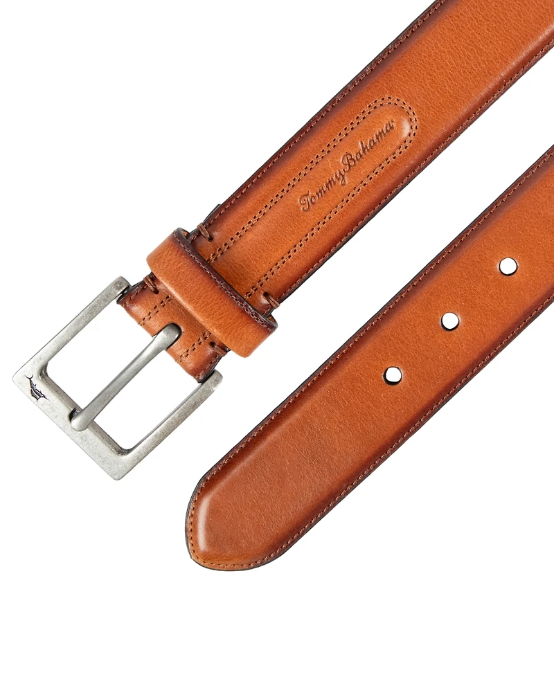 Tommy Bahama Men's Classic Casual Leather with Burnished Edges Belt