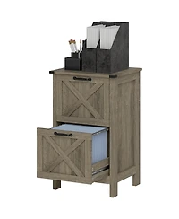 Rainsken 2 Drawer Vertical File Cabinet, Rustic Farmhouse Filing Cabinet with Barn Doors for A4/Letter Size, Printer Stand with Storage for Office