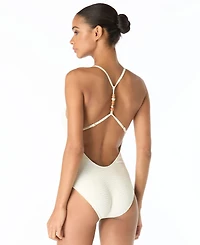 Vince Camuto Women's Beaded Back Strap Scoop Neck One Piece Swimsuit