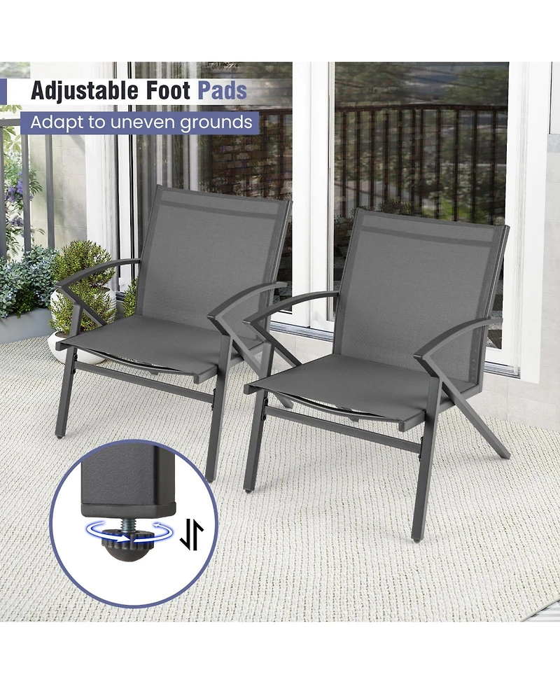 Gymax Patio Chairs 4 Pcs w/ Heavy Duty Metal Frame Curved Backrests & Armrests Outdoor