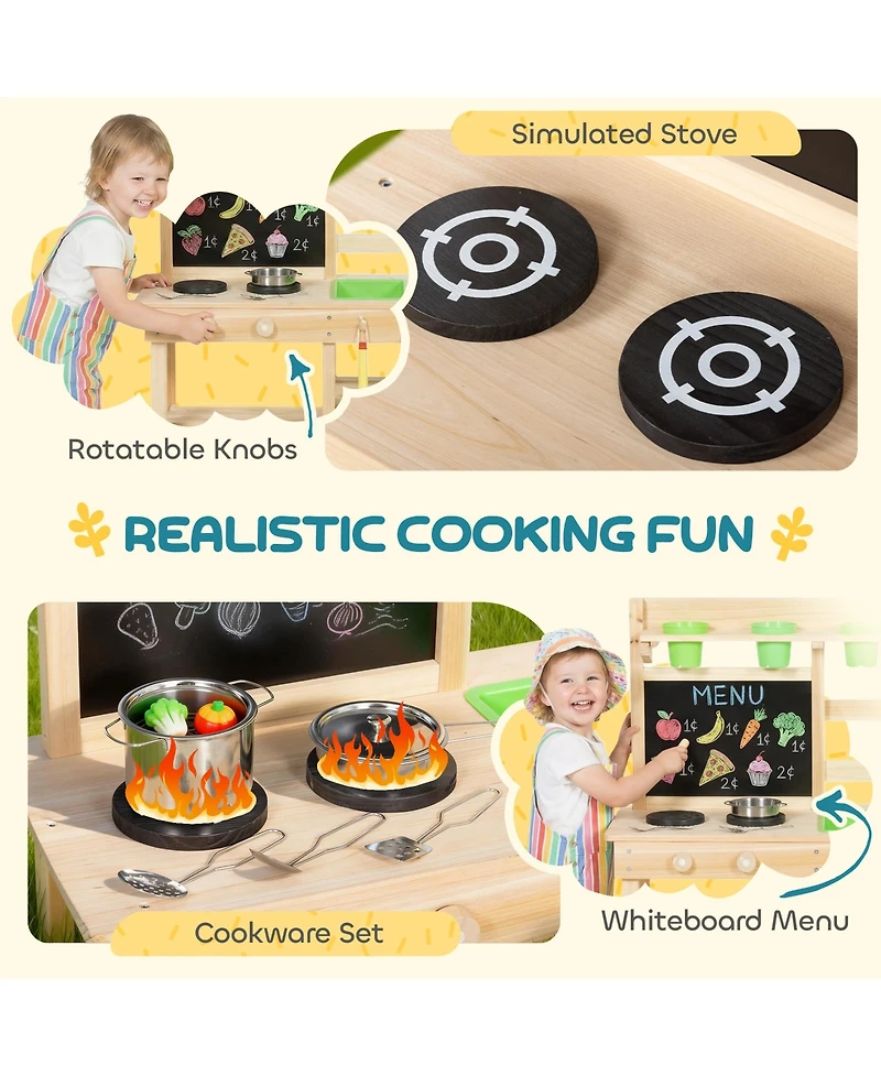 Qaba Wooden Kids Mud Kitchen with Kitchenware and Garden Tools