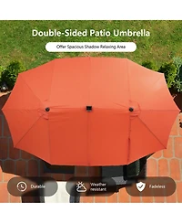 Gymax Outdoor 15' Double-Sided Patio Umbrella 48 Solar Led Lights Crank & Base Wine