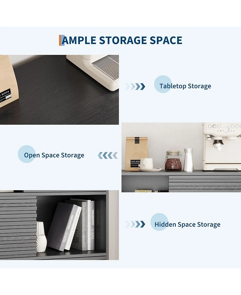 gaomon 31" Fluted Sliding Door Sideboard,Modern Wooden Storage Cabinet with Metal Base