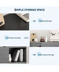 gaomon 31" Fluted Sliding Door Sideboard,Modern Wooden Storage Cabinet with Metal Base