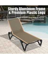 Clihome Lounge Chairs Set, Aluminum Adjustable Outdoor Chaise Lounge with Wheels, 2 Poolside Chairs,1 Side Table, Textilene
