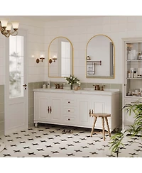 Homfan Arched Bathroom Mirror, Wall Mounted Vanity Metal Frame, Modern Wraparound Hanging Mirror Bathroom, Vanity, Living Room