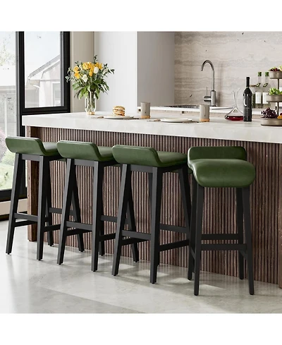 gaomon 26.2" Bar Stools Set of 4, Modern Upholstered Kitchen Stools with Low Back, Footrest & Wood Legs, Counter Height for Kitchen or Dining