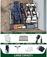 Heavy-Duty 4-Bag Golf Stand with Accessory Storage & Club Rack for Garage, Golf Club, Basement