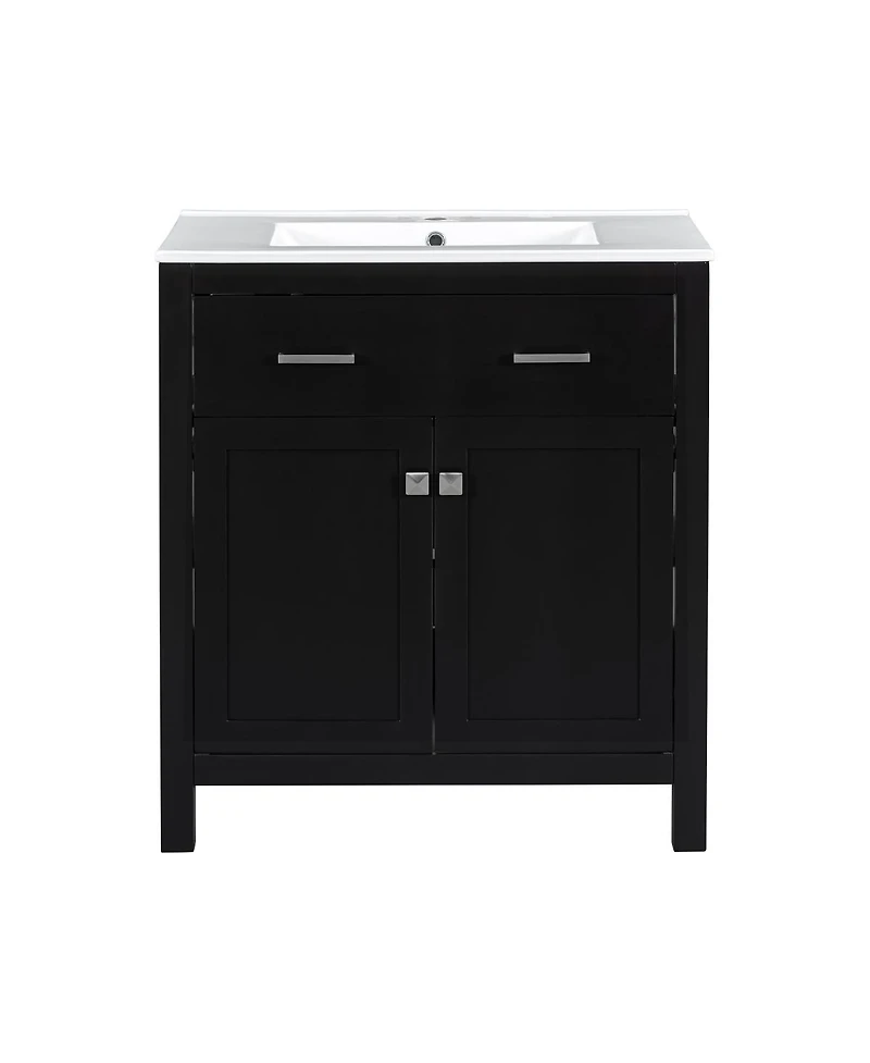 Sillysis 30" Bathroom Vanity with Ceramic Sink, Soft Close Doors & Adjustable Shelf, Modern Storage Cabinet for Small Spaces