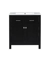 Sillysis 30" Bathroom Vanity with Ceramic Sink, Soft Close Doors & Adjustable Shelf, Modern Storage Cabinet for Small Spaces