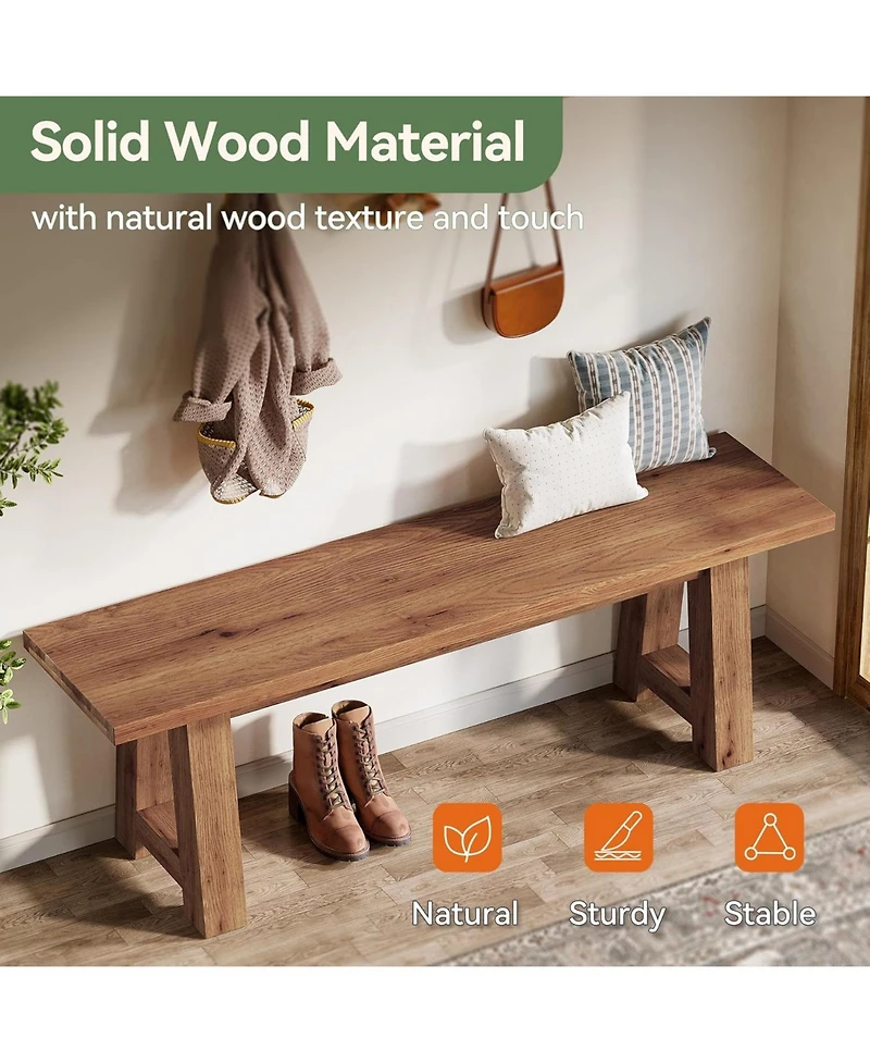 Tribesigns 55" Solid Wood Bench, Farmhouse Long Entryway Bench, Bed of Bench