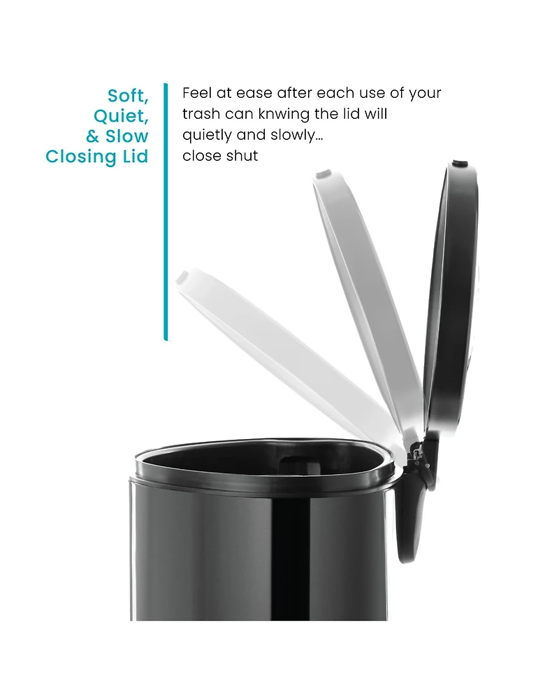 Home Zone Living 12 Gallon Semi-Round Stainless Steel Kitchen Trash Can with Step Pedal and Soft Close Lid