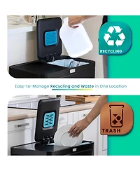 Home Zone Living 16 Gallon Stainless Steel Kitchen Trash and Recycling Can with CleanAura Odor Control Soft Close Lids