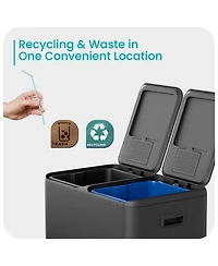 Home Zone Living 16 Gallon Stainless Steel Dual Trash and Recycling Can with Removable Liners Soft Close Lids