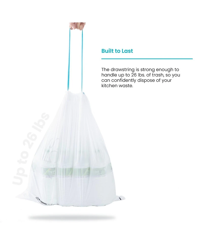 Home Zone Living Code 45S Drawstring Kitchen Trash Bags Custom Fit for 12 Gallon Bins, 30-Count