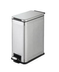Home Zone Living 3 Gallon Slim Stainless Steel Trash Can with Reeded Pattern, Step Pedal and Soft Close Lid