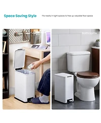 Home Zone Living 4 Gallon Slim Stainless Steel Kitchen Trash Can with Reeded Pattern, Step Pedal and Soft Close Lid