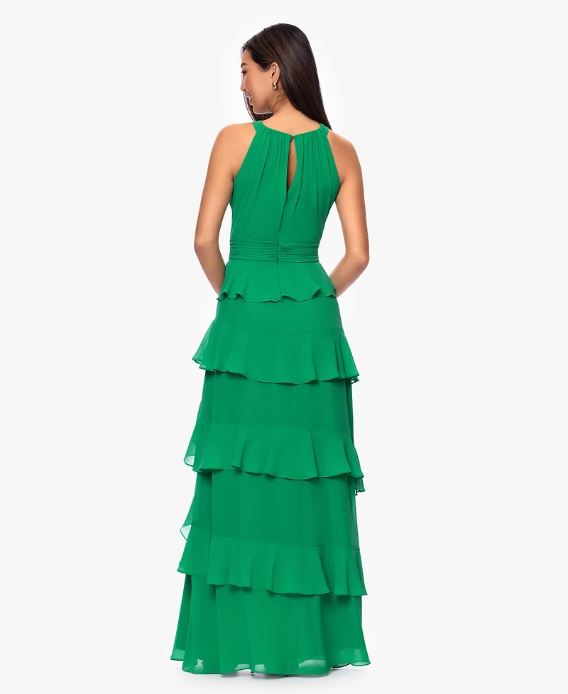 Xscape Women's Halter Tiered Ruffle Gown