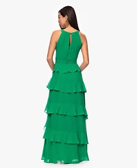Xscape Women's Halter Tiered Ruffle Gown