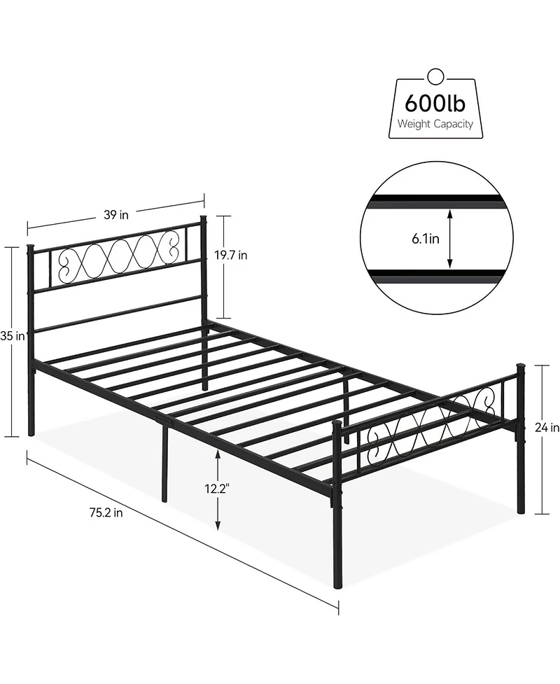 gaomon Twin Bed Frame Heart-Shaped Headboard Footboard Metal Slat Support Under-Bed Storage Noise-Free