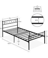 gaomon Twin Bed Frame Heart-Shaped Headboard Footboard Metal Slat Support Under-Bed Storage Noise-Free