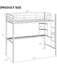 gaomon Twin Metal Loft Bed with Large Desk Storage Shelves Ladder Safety Guardrail Steel Slats Space-Saving