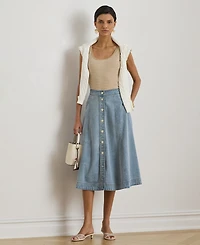 Lauren Ralph Women's Button-Front Denim Midi Skirt