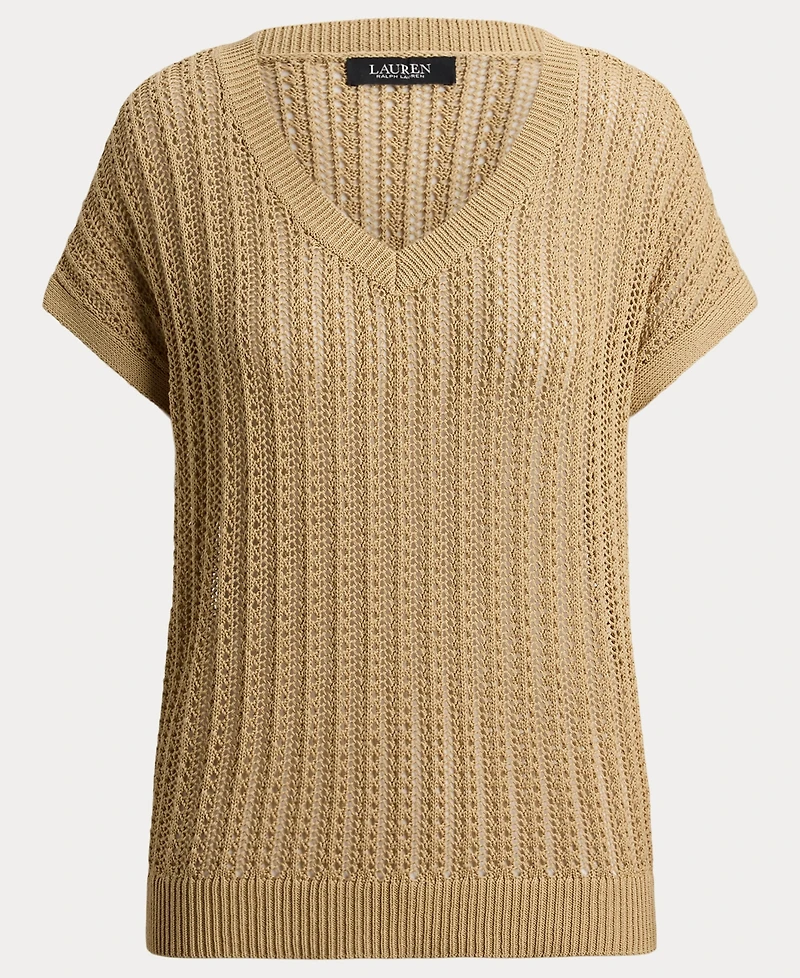 Lauren Ralph Women's Short-Sleeve V-Neck Ribbed Sweater