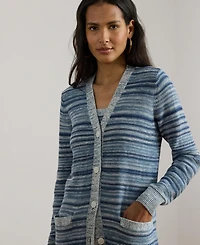 Lauren Ralph Women's Striped Long-Sleeve V-Neck Cardigan