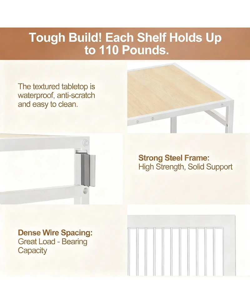 Yigii Adjustable Shelf Kitchen Cart with Metal Frame and Wheels for Versatile Storage