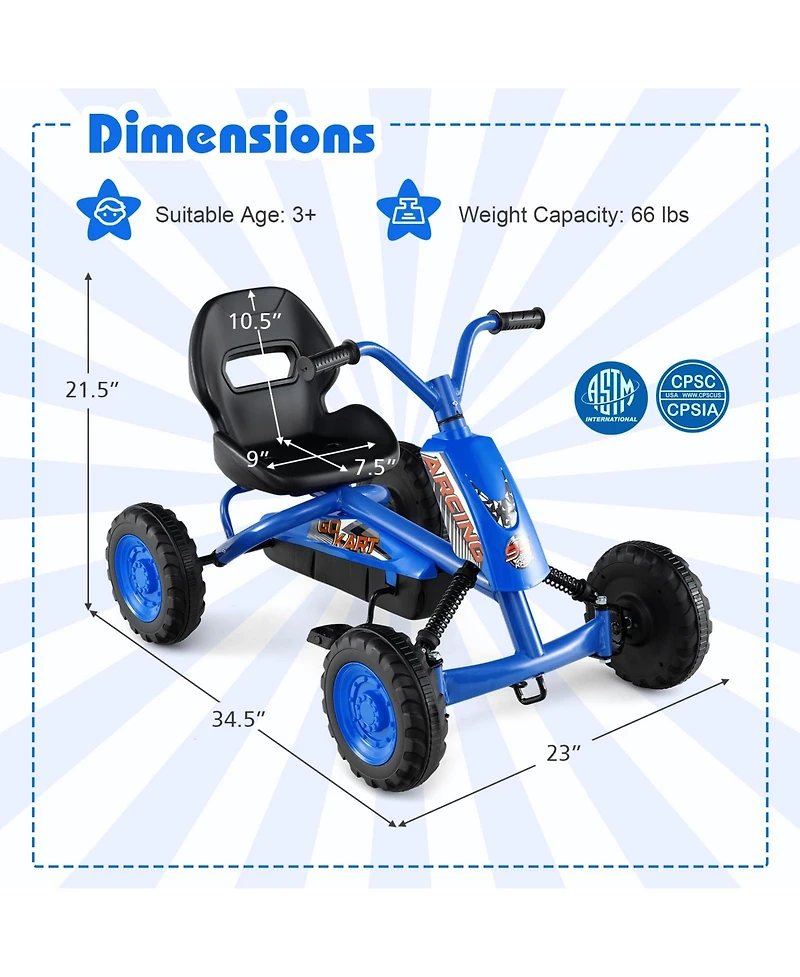 Mecale Go Kart for Kids 4 Wheel with Steering Handlebars and Adjustable