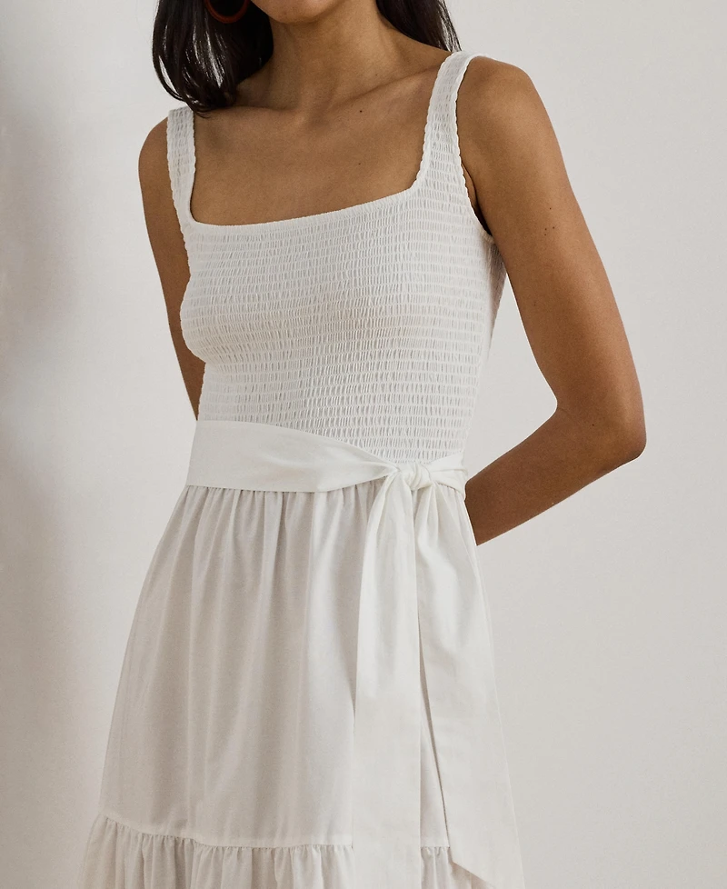 Lauren Ralph Women's Square Neck Tiered Midi Dress