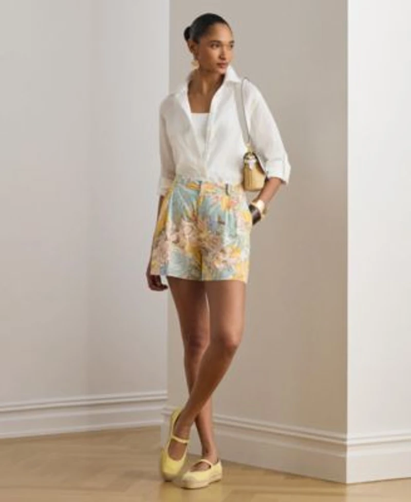 Lauren Ralph Lauren Womens High Rise Floral Pleated Shorts