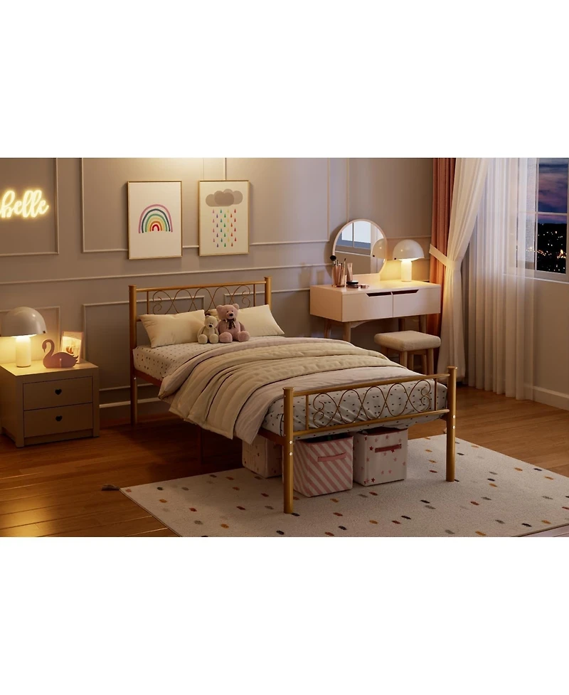 gaomon Metal Bed Frame - Headboard and Footboard with Iron Heart Design, Platform for Boys Girls, No Box Spring Needed