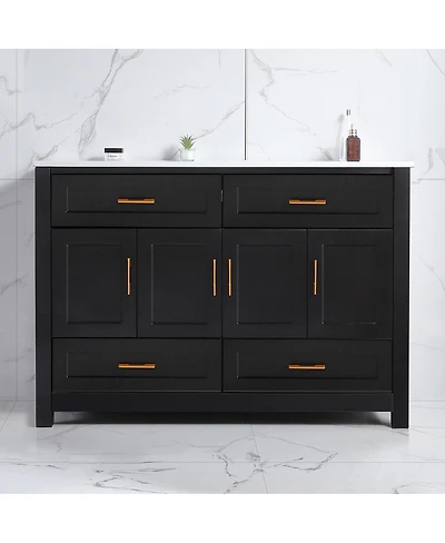 Sillysis Modern Bathroom Vanity with Ceramic Sink, 4 Soft Close Doors & 4 Drawers, Ample Storage for Large Bathroom