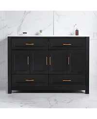 Sillysis Modern Bathroom Vanity with Ceramic Sink, 4 Soft Close Doors & 4 Drawers, Ample Storage for Large Bathroom