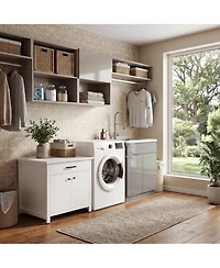 Homsee Freestanding Bathroom Storage Cabinet, Washer Dryer Laundry Pedestal