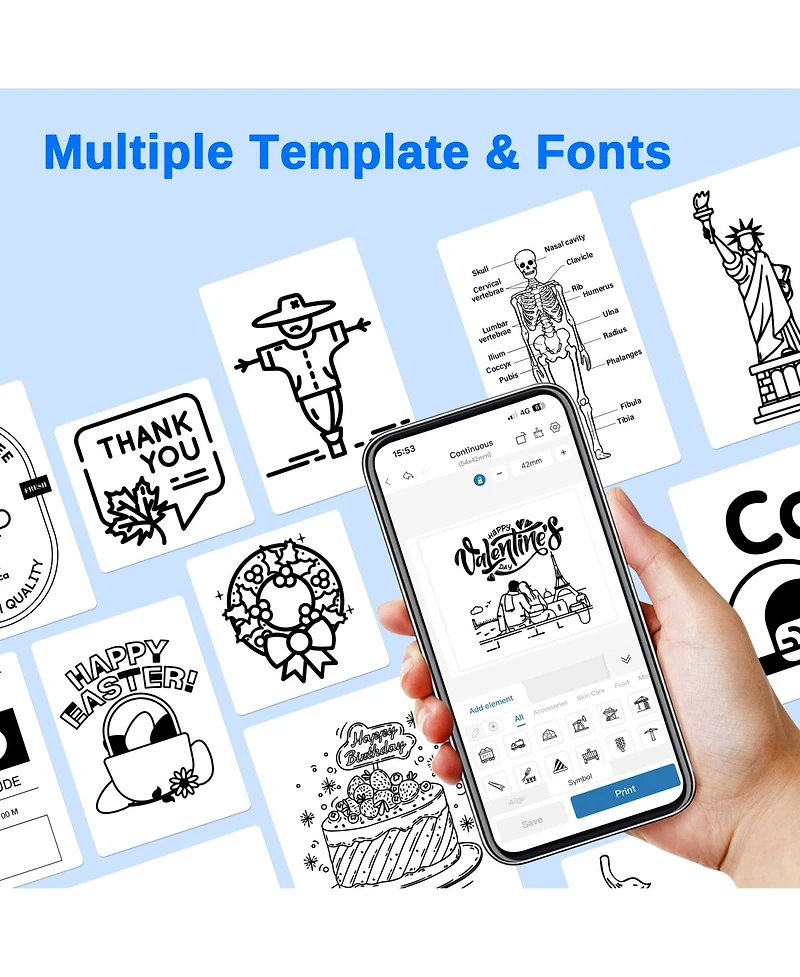 Swifint PM230 Mini Bluetooth Thermal Sticker Printer. Includes 3 paper rolls & templates for easy printing from phones & tablets. Portable design